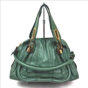 Authentic Chloe Paraty bag in green leather